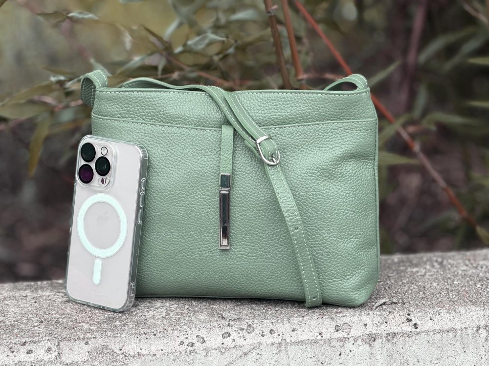 Levně Dámská kožená crossbody kabelka 5085 mátově zelená