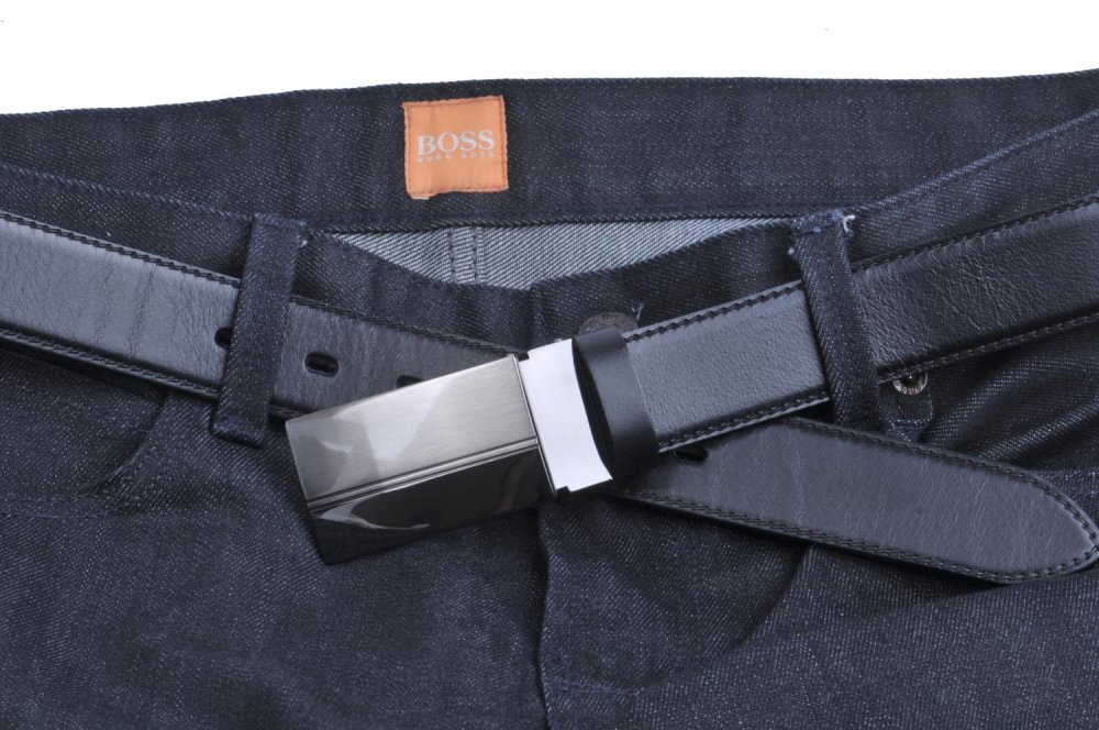 Levně Pánský kožený pásek černý 35-020-1PS-60 100 cm