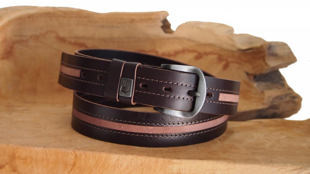 Levně Pánský kožený hnědý pásek 008-93 110 cm