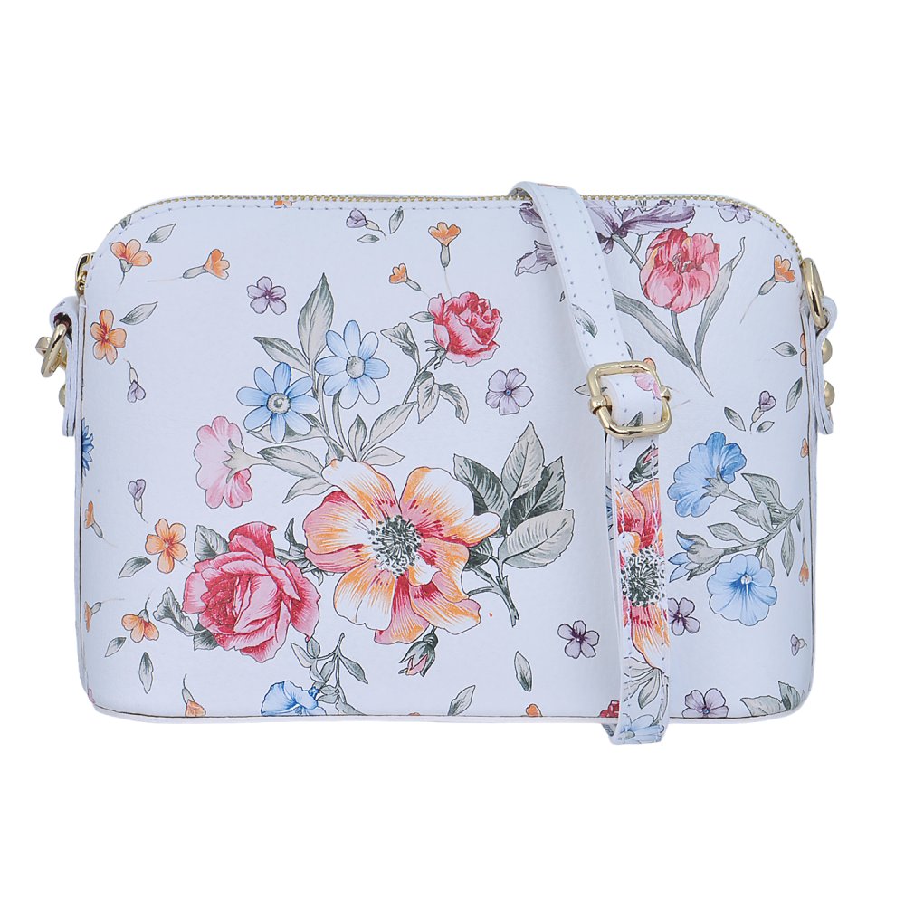 MaxFly Malá kožená crossbody kabelka 52321 bílá s květy