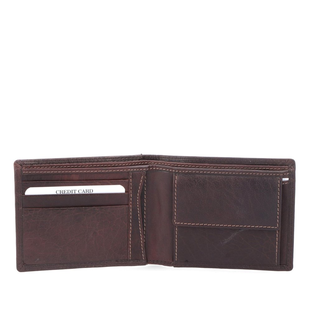 Pánská tenká kožená peněženka POYEM 5205 ANDORA BROWN