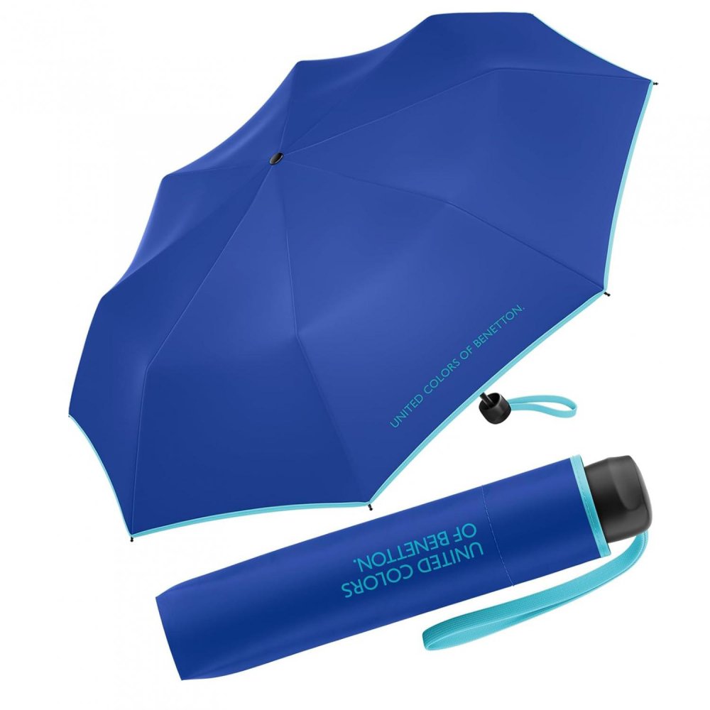 Levně Skládací deštník Benetton Super Mini dazzling blue 56308 modrý
