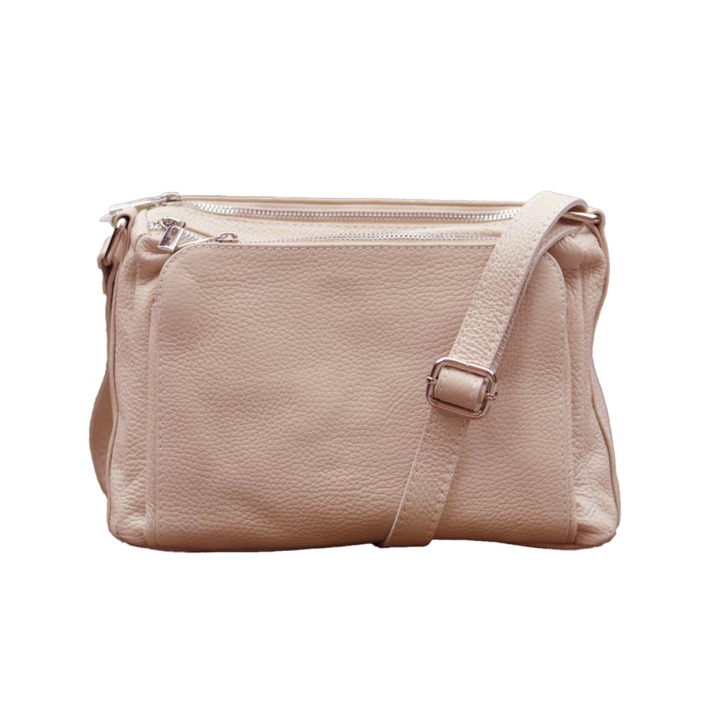 Levně Maxfly Kožená crossbody kabelka 5542 růžová pudrová