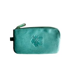 Dámská velká kožená klíčenka 1039-A tyrkysová s kytičkou-2. jakost