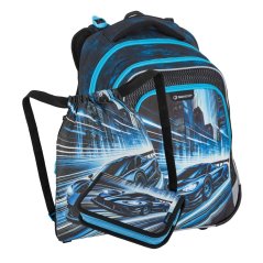 Malý školní set LUMI 26 C batoh, sáček a penál - auto, lehký ergonomický set pro prvňáčky