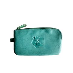 Dámská velká kožená klíčenka 1039-A tyrkysová s kytičkou-2. jakost