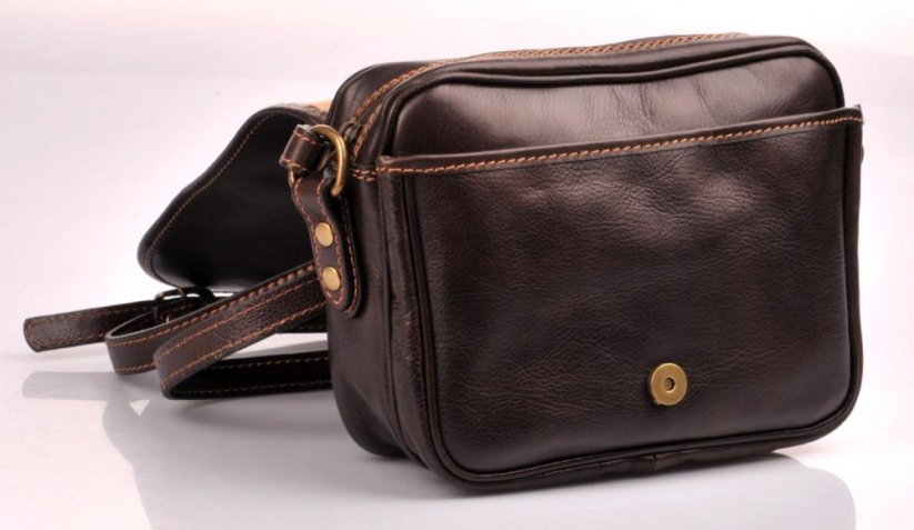 dámská kožená kabelka 0588 tmavě hnědá - světlé šití