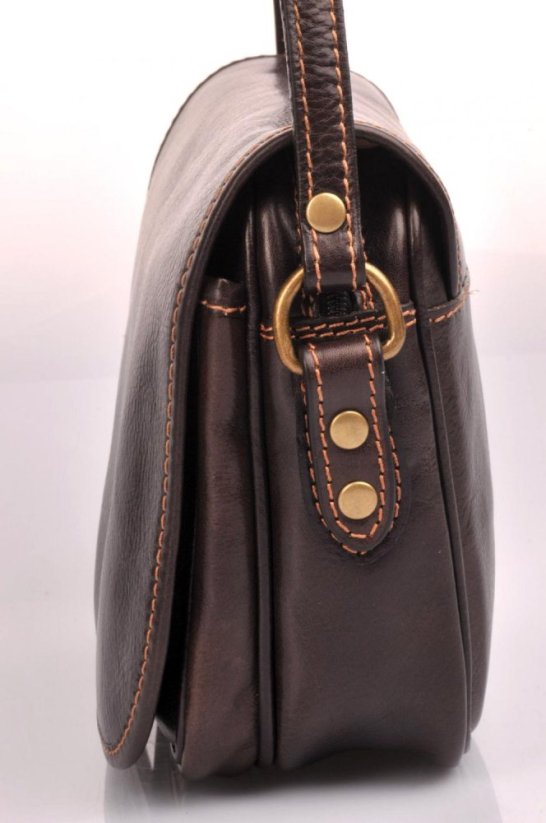 dámská kožená kabelka 0588 tmavě hnědá - světlé šití