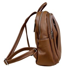 Maxfly Dámský hnědý kožený batoh 5637 hnědý cognac