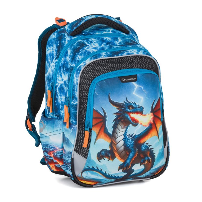 Bagmaster Malý školní set LUMI 26 D batoh, sáček a penál - drak, lehký ergonomický set pro prvňáčky
