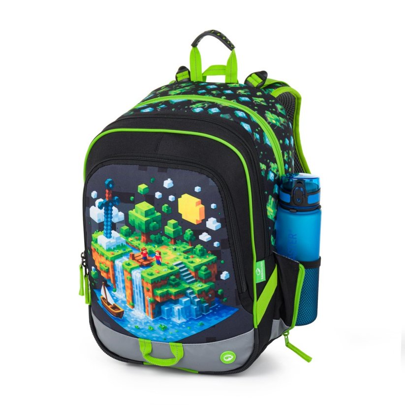 Bagmaster Školní tříkomorový batoh pro první třídu – kostičkový svět ALFA 26 B