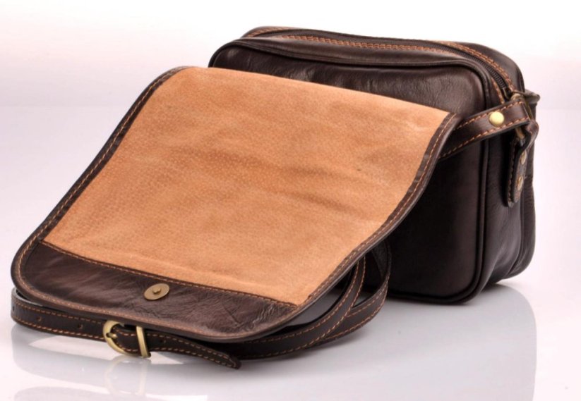 dámská kožená kabelka 0588 tmavě hnědá - světlé šití