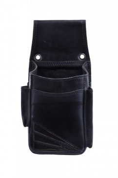 Hajn Kožené pouzdro na kasírku LUX A černé hnědé trojúhelníky 131001