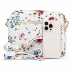 MaxFly Malá kožená crossbody kabelka 52321 bílá s květy