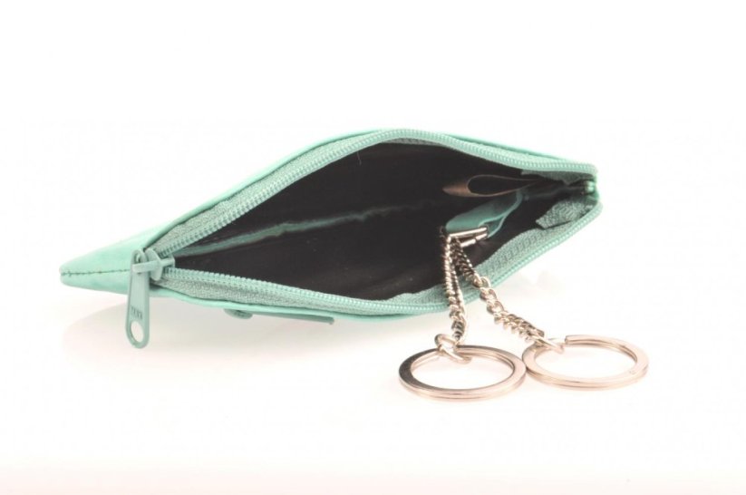 Dámská velká kožená klíčenka 1039-A tyrkysová s kytičkou-2. jakost