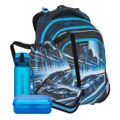 Velký školní set LUMI 26 C batoh, sáček, penál, box a lahev - auto, lehký ergonomický set pro prvňáčky
