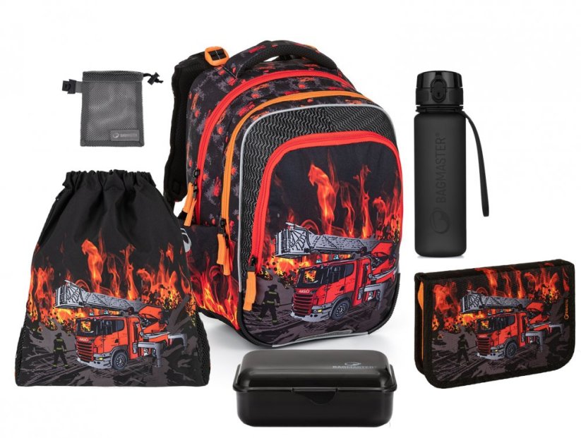 Bagmaster Velký set Beta 23 B Hasiči (batoh + penál + sáček na TV + box + černá lahev + malý šedý sáček)