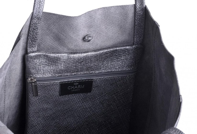 Charm London velká kožená kabelka L606 tmavě šedá metalická
