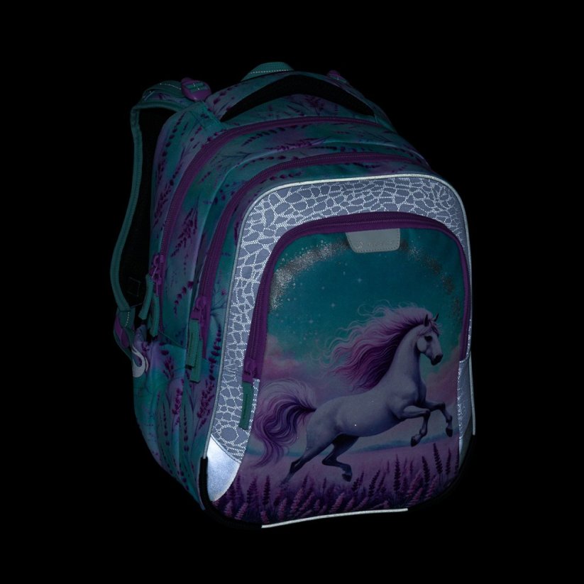 Bagmaster 'LUMI 26 B velký školní set  (batoh, sáček, penál, lahev a box )- kůň, lehký ergonomický set pro prvňáčky