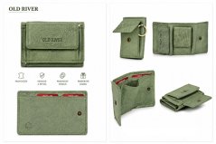 Kožená mini peněženka Old River s mincovníkem a kapsou na klíče PWS-104 zelená