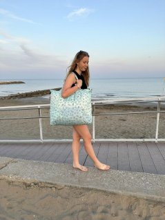 Velká cestovní a plážová taška Mini maxi beachbag cats and dogs mint AA4062