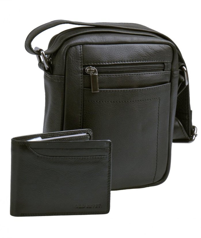 New bags leather - Pánská kožená taštička přes rameno černá LB-254