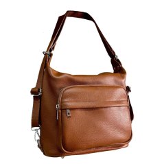 MAXFLY Kožená kabelka a batoh v jednom 6539 COGNAC hnědá