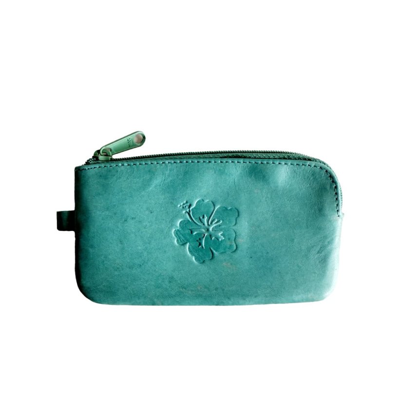 Dámská velká kožená klíčenka 1039-A tyrkysová s kytičkou-2. jakost