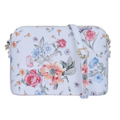 MaxFly Malá kožená crossbody kabelka 52321 bílá s květy