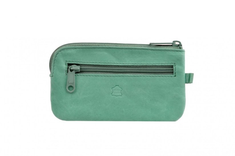 Dámská velká kožená klíčenka 1039-A tyrkysová s kytičkou-2. jakost