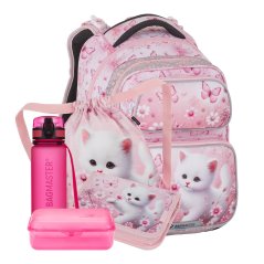 Bagmaster Velký školní set do první třídy Bílá kočička Dopi 26 A - batoh + penál + sáček na tělocvik + box + lahev