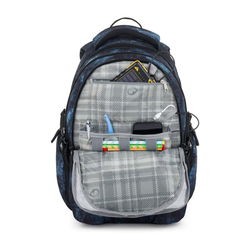 Studentský set BAG 25 B – černo-modrý batoh + penál