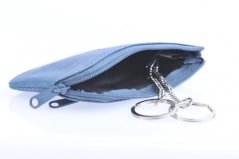 HJP Dámská velká kožená klíčenka 1039-A světle modrá s kytičkou