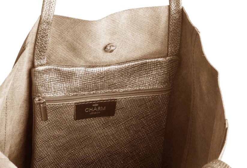 Charm London Velká kožená kabelka L606 metalická bonzová