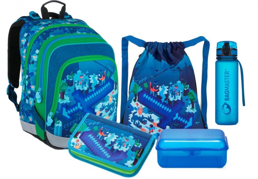 Bagmaster velký set ALFA 21 B (batoh + penál + sáček box na svačinu Lunch Box 013 B a lahev BOTTLE 20 B)