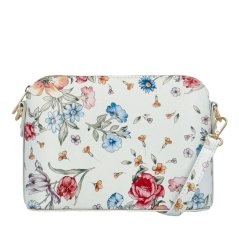 MaxFly Malá kožená crossbody kabelka 52321 bílá s květy