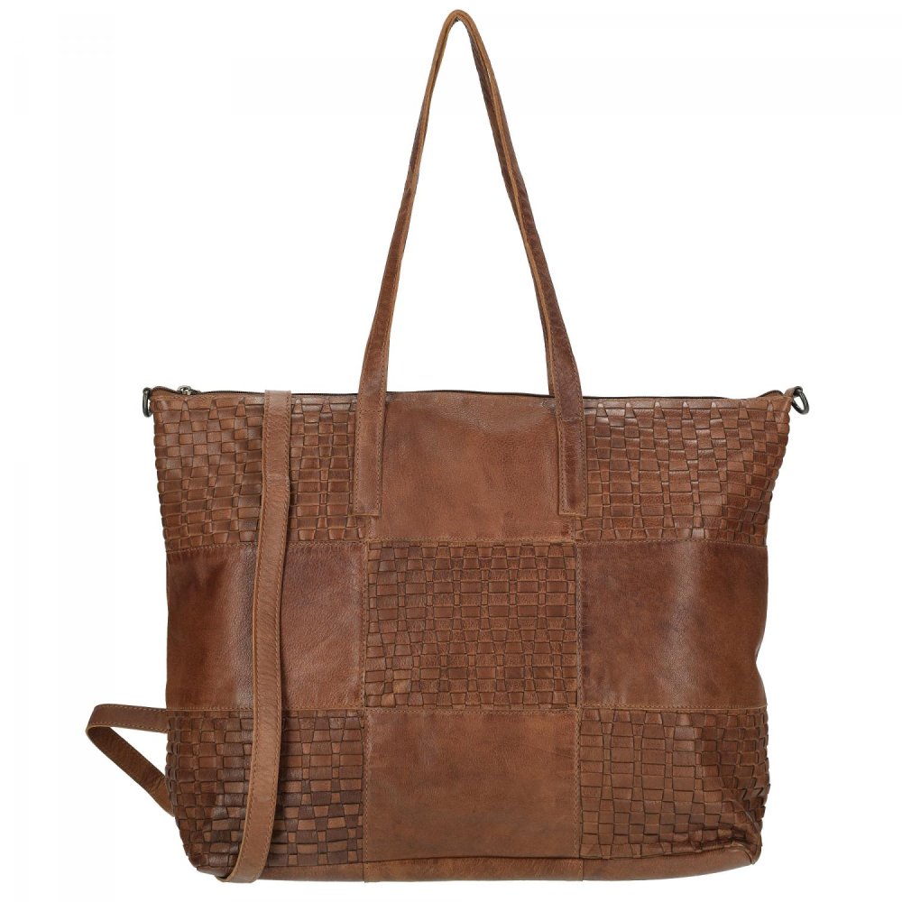 Levně Proplétaná velká kožená shopper kabelka Enrico Benetti Sicily 89033-005 hnědá cognac