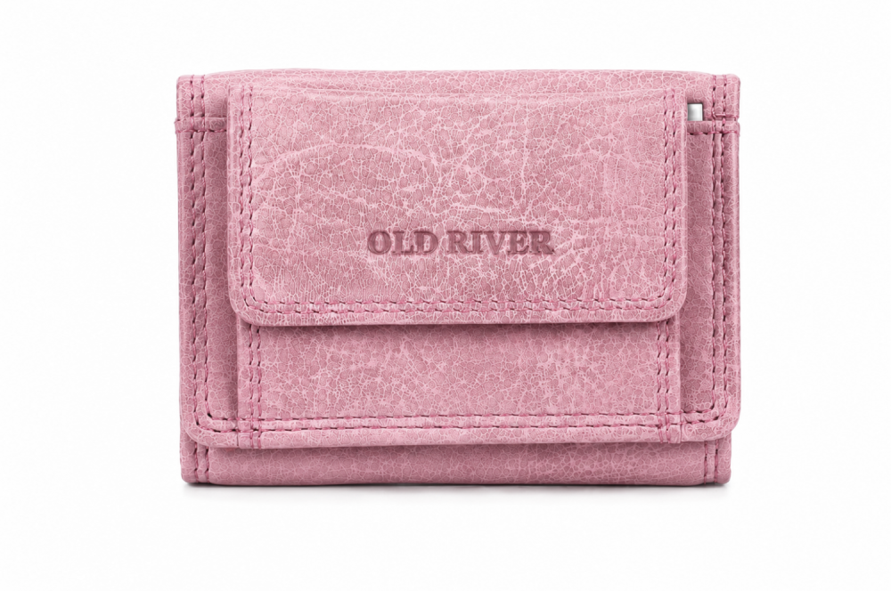Kožená mini peněženka Old River s mincovníkem a kapsou na klíče PWS-104 růžová