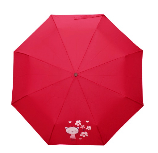Levně Dívčí skládací odlehčený deštník Mini Light Kids 722165K-07 červený kočička