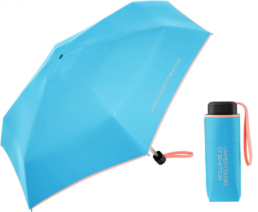 Levně Dámský skládací deštník Benetton Ultra Mini flat bachelor button 50509 tyrkysový