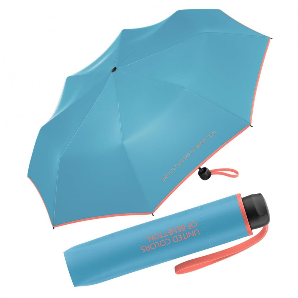 Levně Dámský skládací deštník Benetton Super Mini Bachelor button 56309 světle modrý