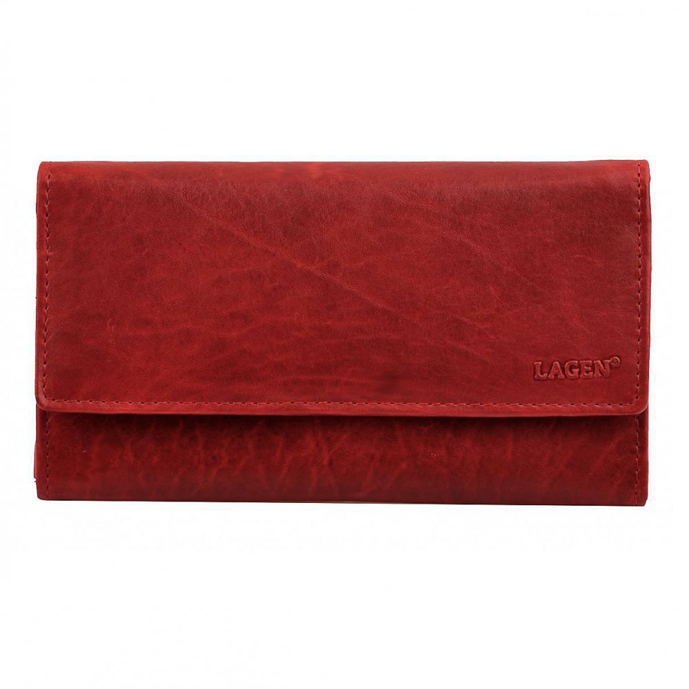 Levně Lagen Dámská dlouhá peněženka kožená V-40/T RED