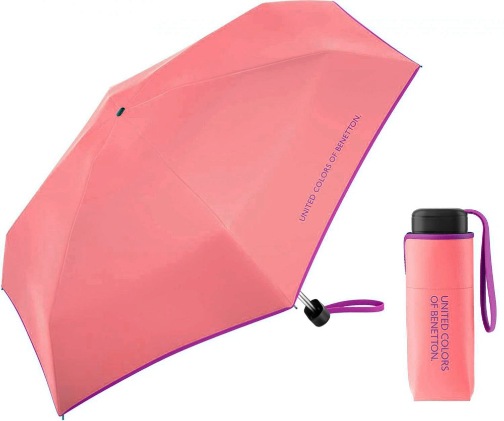 Levně Dámský skládací oranžový deštník Benetton Ultra Mini flat georgia peach 56503