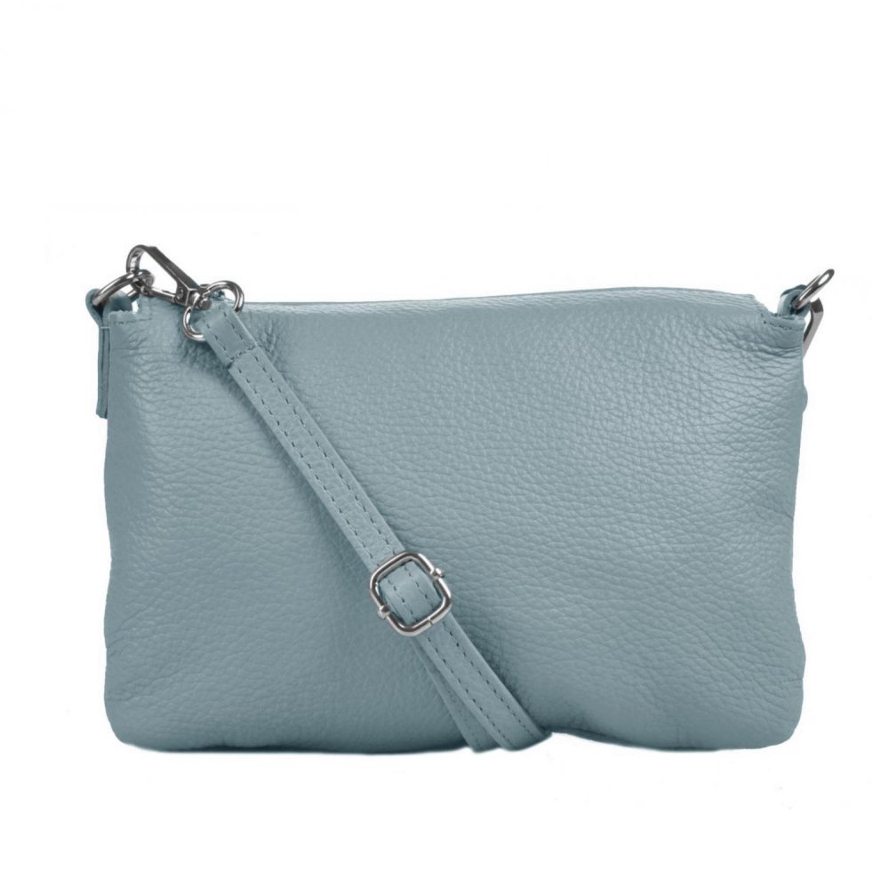 Levně MaxFly Menší kožená crossbody kabelka 5474 celeste světle modrá