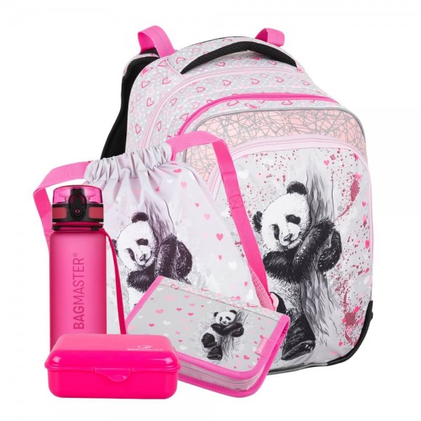 Velký školní set pro prvňáčky - PANDA BETA 22 B (batoh + penál + sáček na TV+ box + lahev)
