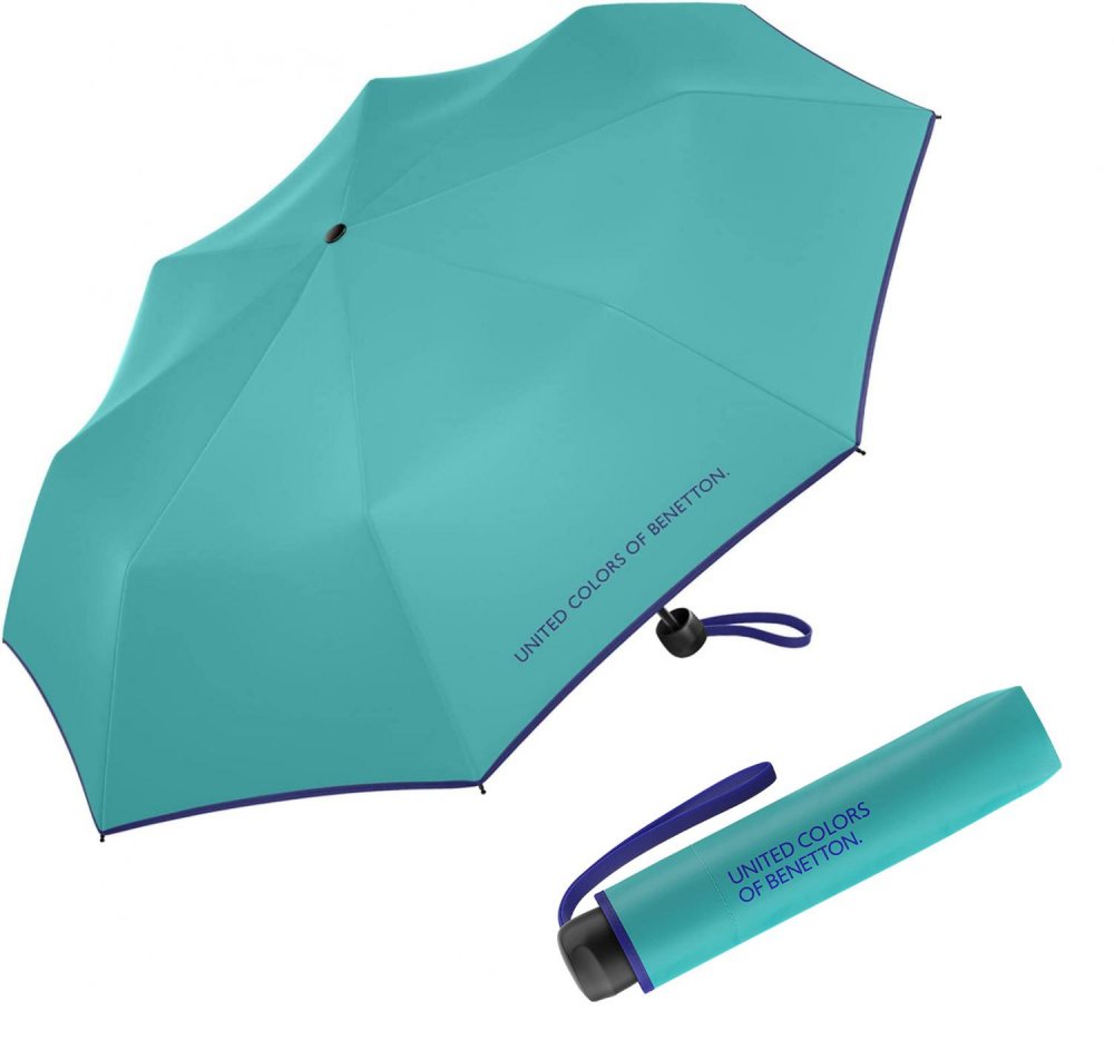 Levně Dámský skládací deštník Benetton Super Mini turquoise 56307 tyrkysový