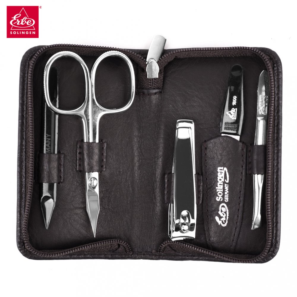 Kožená manikúrní 5-ti dílná sada Erbe Solingen 9012 hnědá