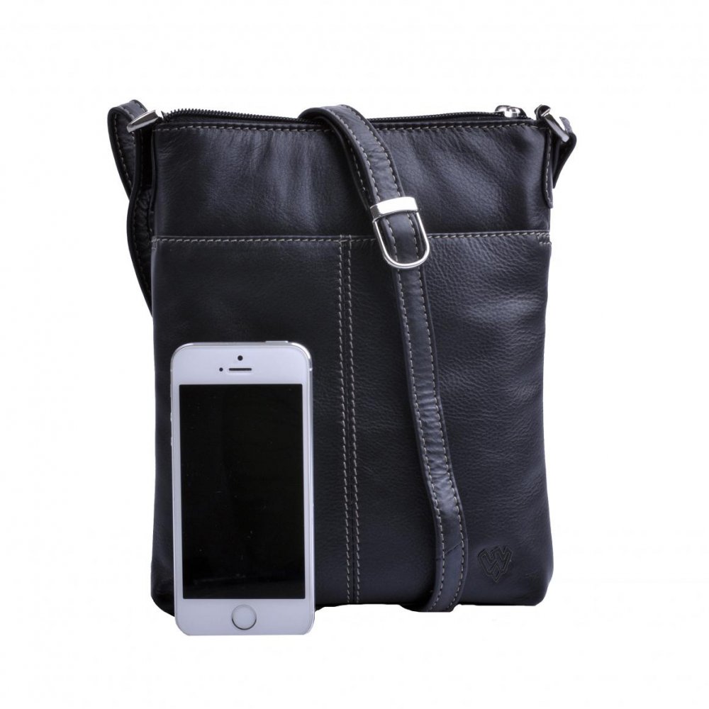 Levně Malá kožená crossbody kabelka 213-3013 černá