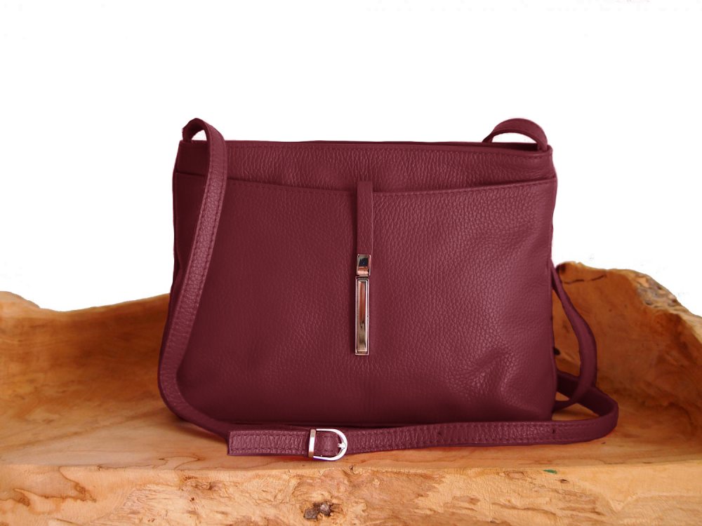 Levně MaxFly kožená kabelka 5085 bordo