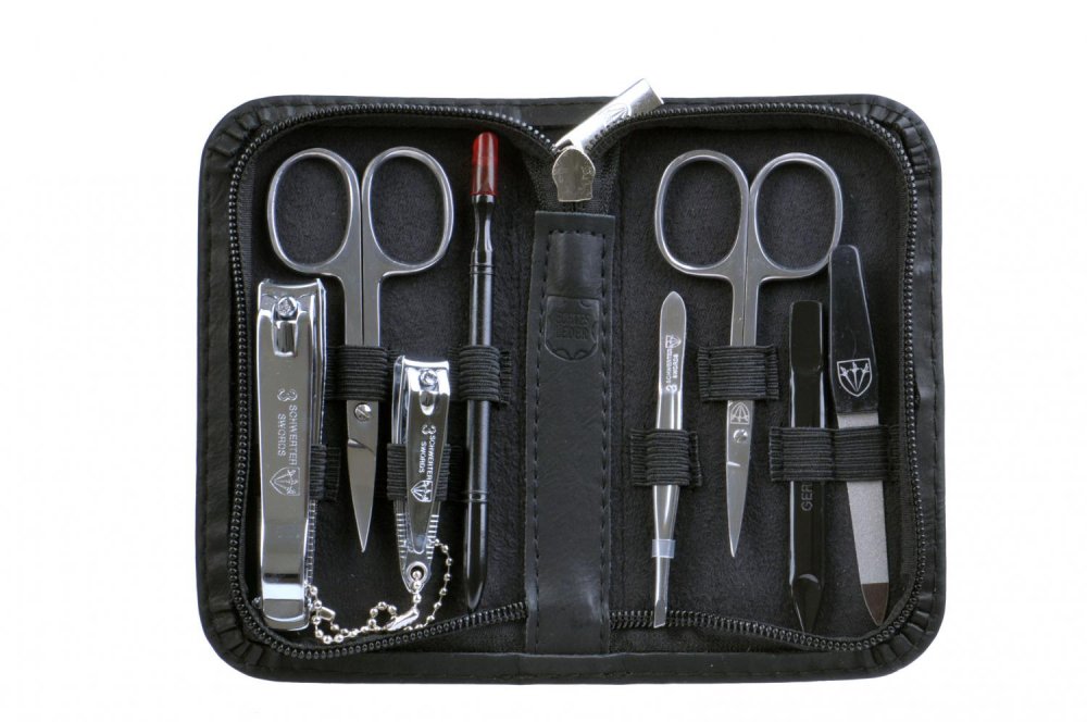 Kellermann Černá manikúra 8-ti dílná sada v černém koženém pouzdře L 52130 MC